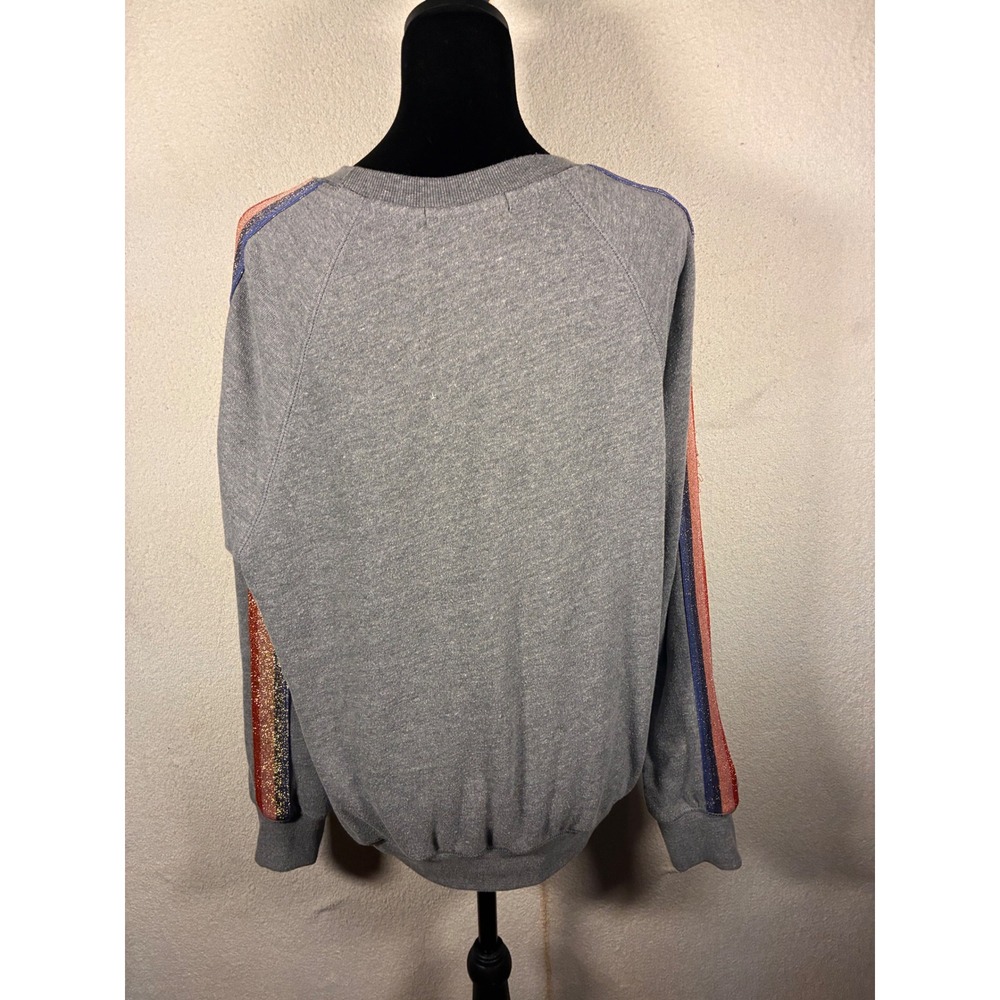 Spiritual Gangster Sweatshirt Womens L Grey Excellent Glitter Stripe Pullover - Picture 3 of 6